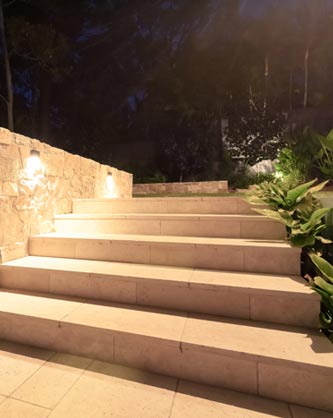 Exterior lighting on tiled stairs